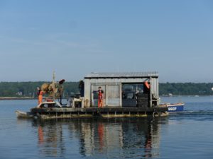 The Bangs Island Mussels barge in Casco Bay, Maine