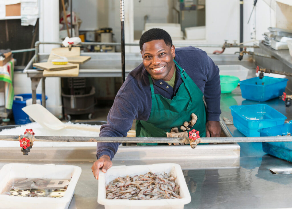 What happens at a seafood processing plant?