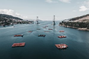 Mussel farms in Galicia, Spain